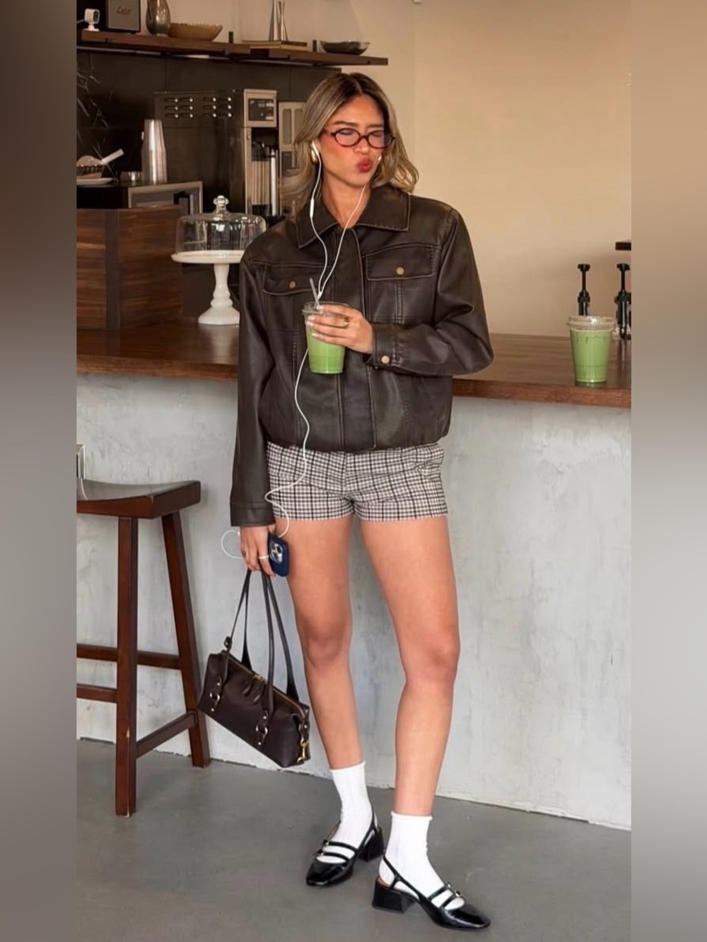 Zara ZW Collection Black Ecru White Plaid Shorts